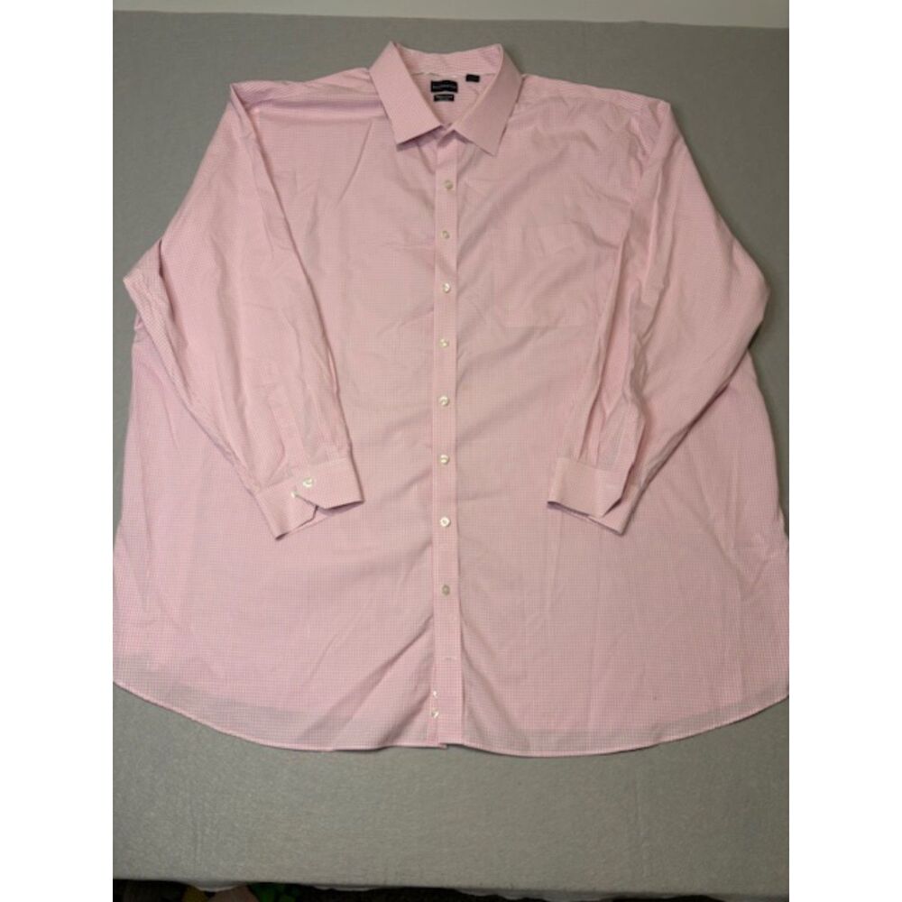 Rochester Mens Dress Shirt 22 38/39 Egyptian Cotton Non Iron Pink Gingham Pocket